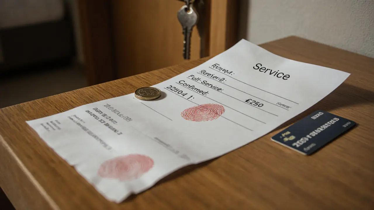 A handwritten receipt for a private service with a euro coin beside it.