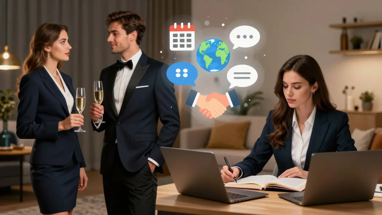 A woman balancing multiple roles: event companion and student, symbolizing diverse escort lifestyles.