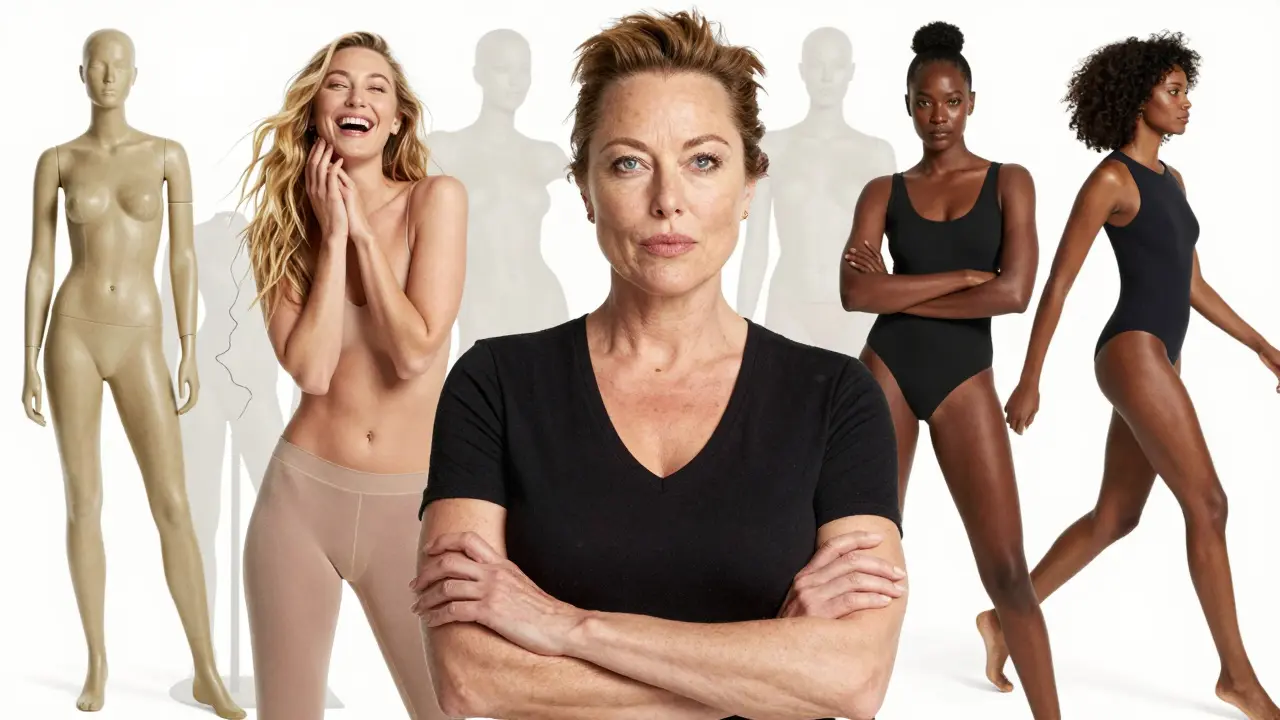 A diverse group of modern top models — Gigi Hadid, Maye Musk, Adut Akech, Liya Kebede — radiating confidence with unretouched skin and authentic expression.