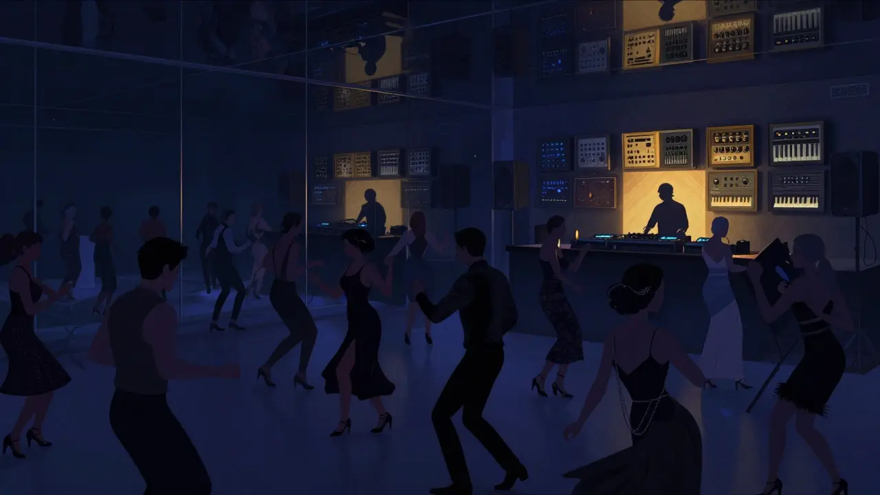 The Main Floor at Pacha Munich with mirrored walls and a crowd dancing under synchronized indigo and gold lighting.