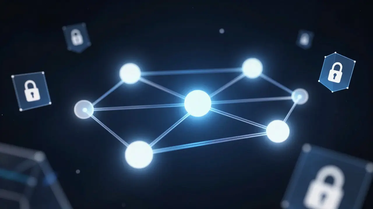 Abstract digital network with glowing spheres