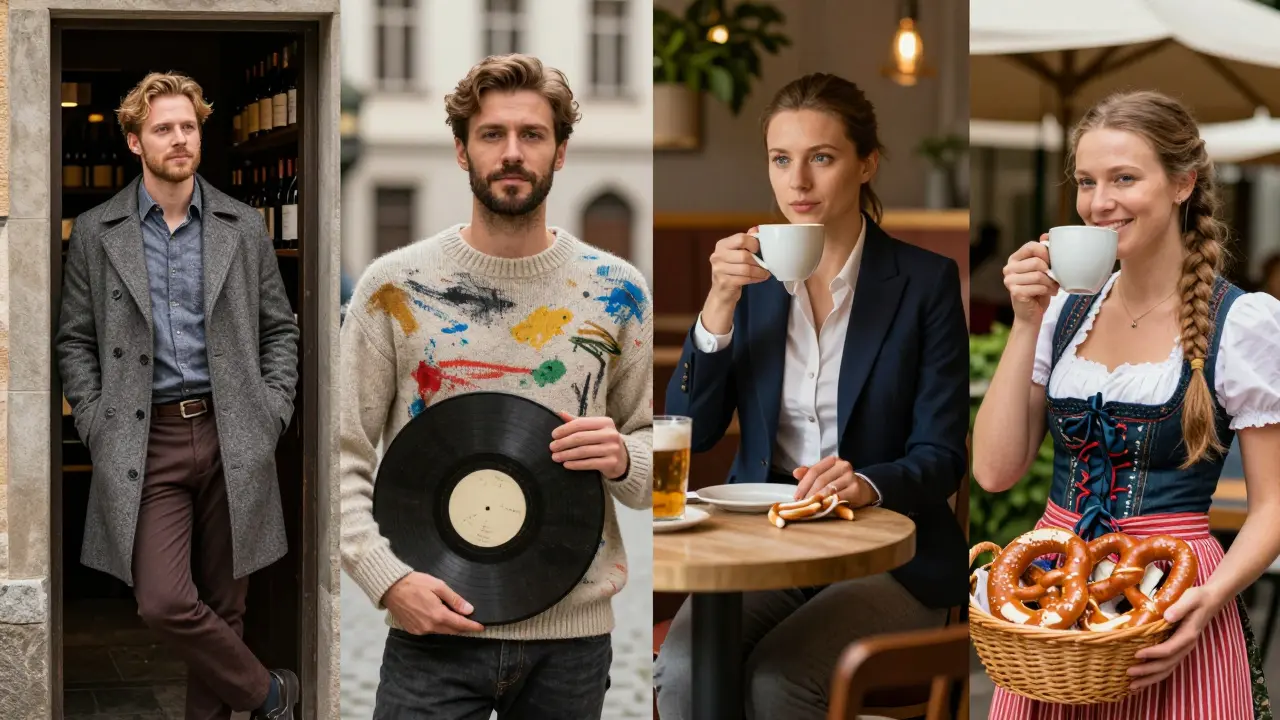 Four distinct professional companions in Munich: traveler, creative, professional, and local, each in their natural setting.